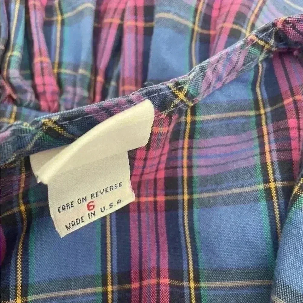 Vintage 90s Oshkosh Plaid Drop Waist Dress Size 6